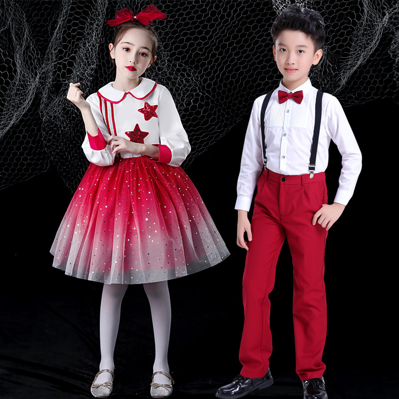 中小学生大合唱团演出服蓬蓬裙儿童礼服元旦朗诵比赛表演服装男女