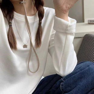 ins超火长袖T恤女春秋冬内搭加绒加厚打底衫韩版潮磨毛保暖上衣服