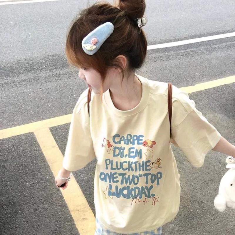 金鱼字母印花设计感短袖t恤女