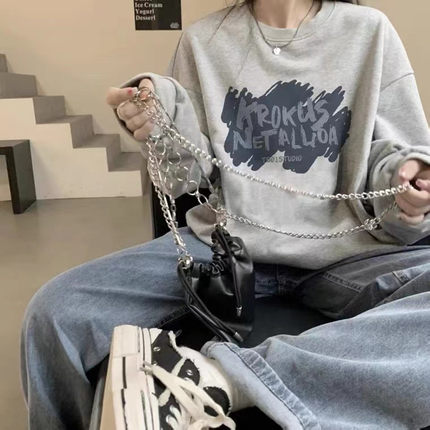 无帽加绒卫衣女春秋2022新款设计感小众潮牌oversize宽松长袖上衣