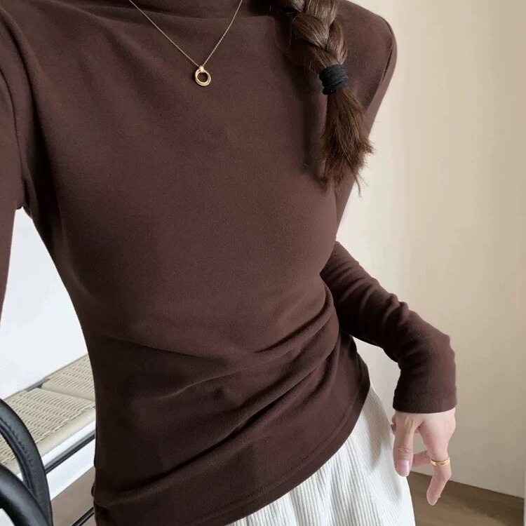 棕色德绒打底衫女秋冬季