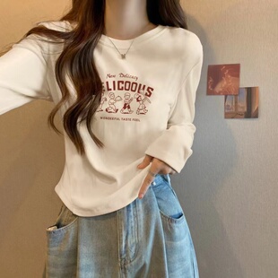 德绒内搭打底衫女款2025秋冬新款正肩磨毛长袖T恤紧身短款上衣潮
