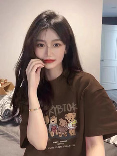 美式潮牌纯棉短袖t恤女夏季复古bf风宽松显瘦chic港味上衣ins潮