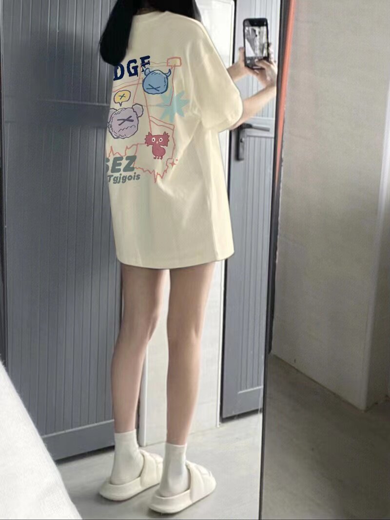 纯棉宽松短袖正肩T恤女半袖2025夏季新款大版oversize多巴胺上衣图片