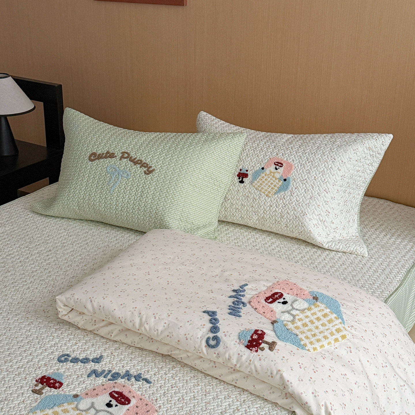 可爱多功能纯棉夏凉被空调被可机洗卡通全棉夏被夹棉款床笠四件套