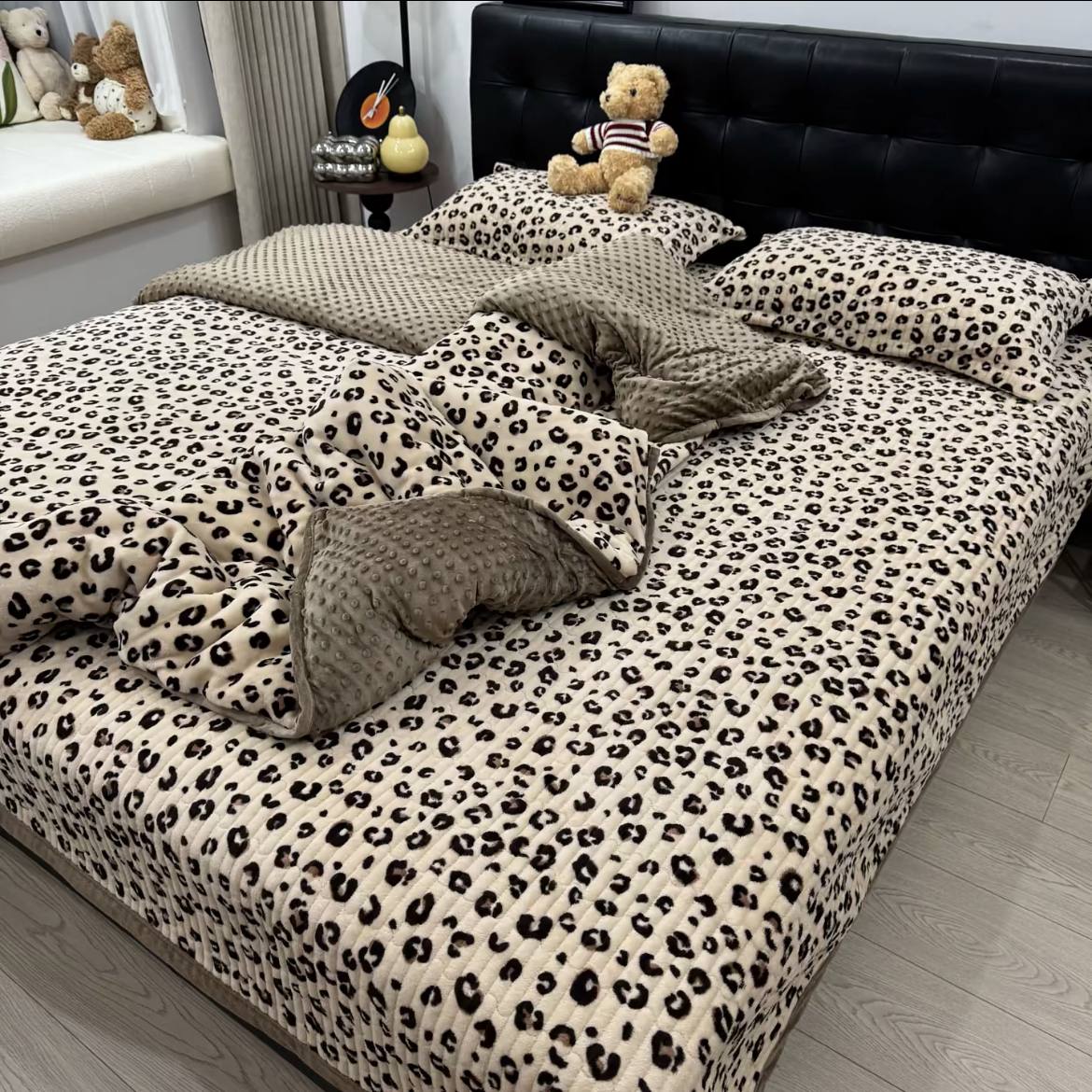 冬季牛奶绒夹棉款床盖四件套小清新法式加绒加厚三件套绗缝夹棉绒