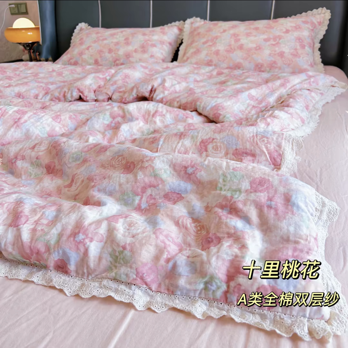 蕾丝花边纱布纯棉四件套床单被套