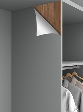 灰色衣柜贴纸翻新自粘家具柜子柜门改色壁纸衣橱防潮木板墙纸高级