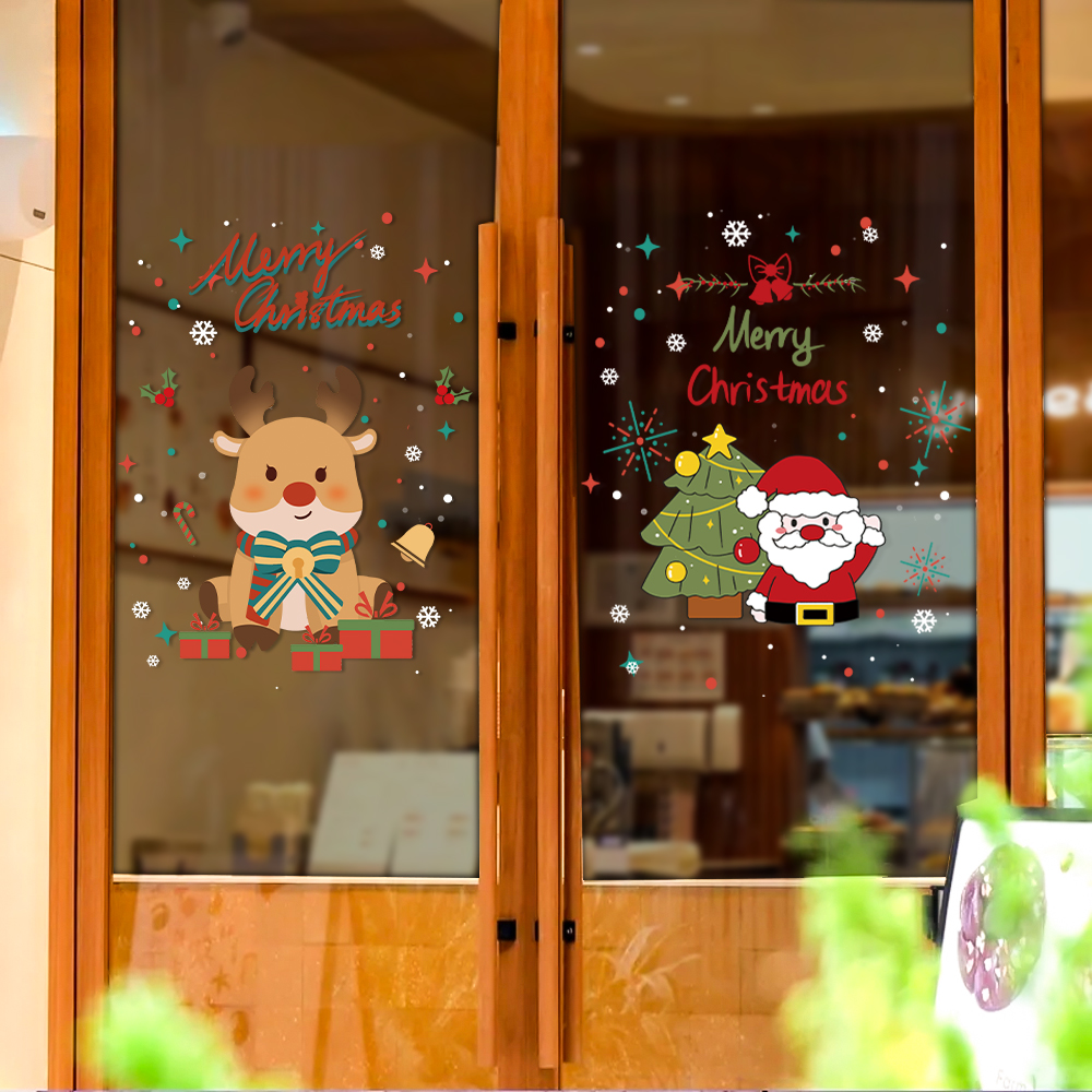 2023圣诞装饰贴画玻璃门卡通创意圣诞节氛围感贴纸酒店橱窗静电贴图片