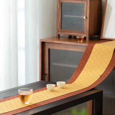 爱茶屋茶具知舍菱纹涤丝茶席双面桌旗织P锦布艺水洗茶帘功夫