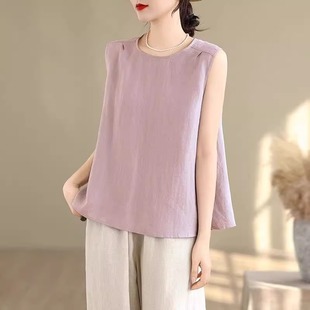 棉麻背心吊带女夏薄款 t恤亚麻休闲打底上衣 外穿2025新款 妈妈无袖