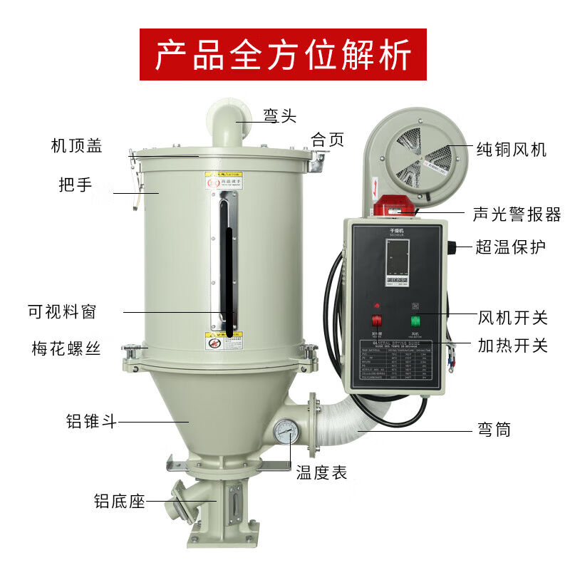 注塑干燥机半边烘料桶配件50/100公斤半边发热电器控制箱烘干风机