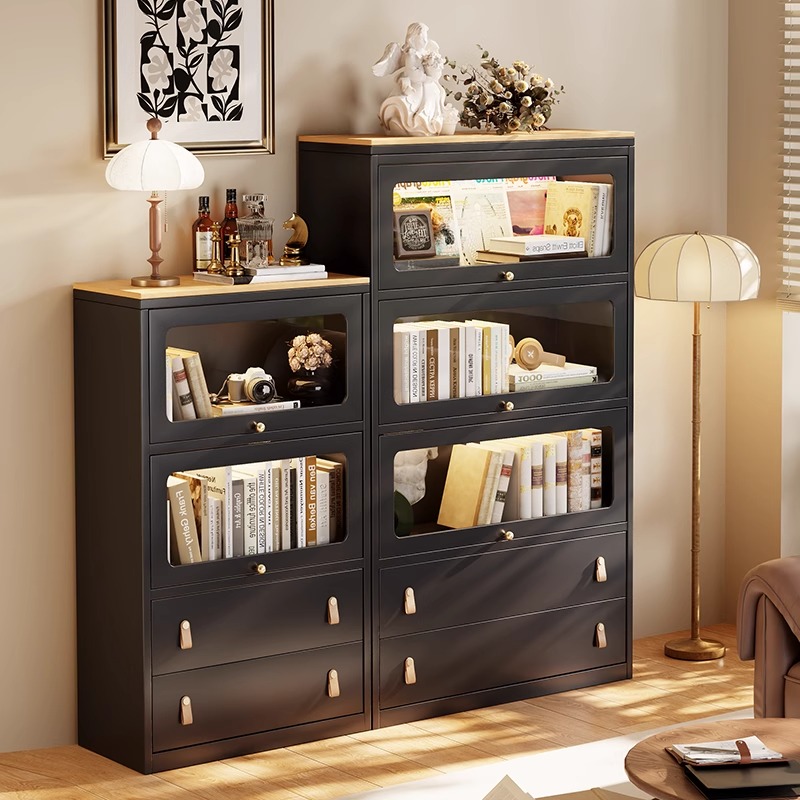 钢制斗柜家用客厅卧室抽屉收纳柜铁艺书架防尘玻璃模型展示收纳柜