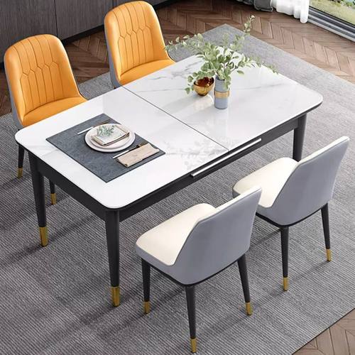 实木岩板餐桌多功能电磁炉桌子家用小户型简约折叠餐桌椅组合饭桌