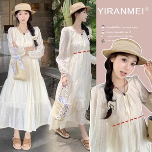 重工刺绣减龄气质显瘦哺乳连衣裙 时尚 云纱渡夏春夏哺乳衣新款 韩版