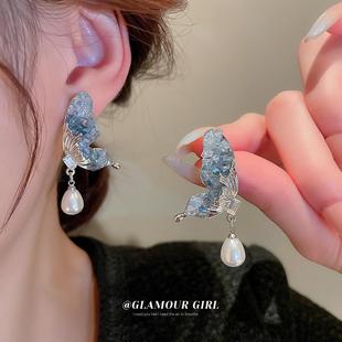 耳饰女 银针镶嵌水晶蝴蝶水滴珍珠耳环气质高级感耳钉时尚