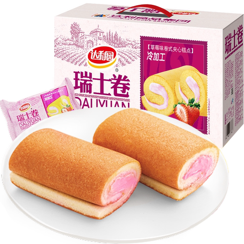 达利园瑞士卷整件720g草莓味蛋糕卷面包早餐零食卷式夹心糕点-n