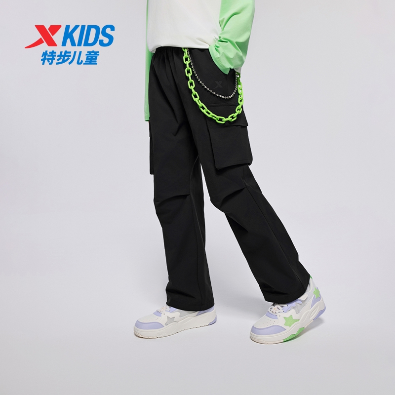 特步童装女童户外工装裤2025春秋新款儿童宽松裤子大童直筒伞兵裤