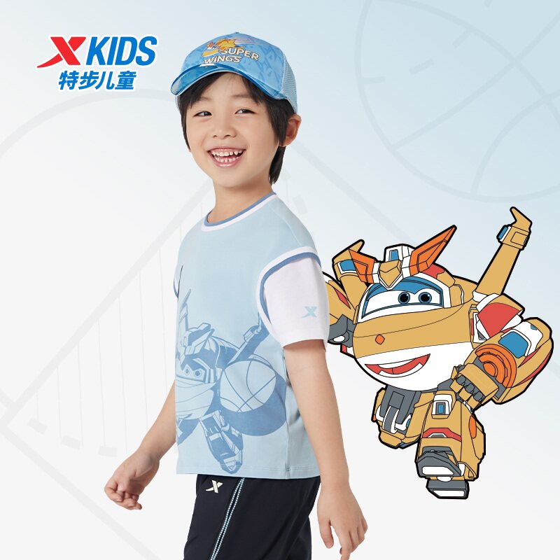 特步儿童2026年夏季新款男幼小童户外运动休闲上衣宝宝短袖针织衫