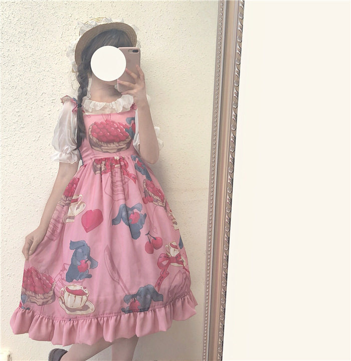 原创设计樱桃爱心兔夏日可爱少女jsk印花软妹连衣裙内搭闺蜜双子