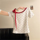 上衣 纯欲绑带设计感修身 韩系chict甜美爱心红点斜肩短袖 t恤女夏季