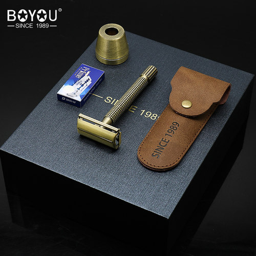 黄铜博友手动剃须刀进口刀片刮胡