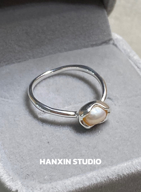 S925银天然淡水珍珠戒指女轻奢
