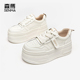 女秋冬新款 增高7cm百搭女鞋 皮面女士鞋 森马厚底小白鞋 子休闲板鞋