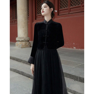 【26年春 套装裙】轻新中式丝绒短外套/网纱半身裙女(分开拍