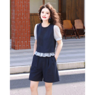 免搭配|时尚休闲减龄假2件套装女宽松显瘦短袖上衣遮胯百搭短裤