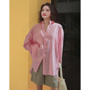【帅又甜 显白多巴胺长袖宽松衬衫】全棉薄款衣服遮阳衬衣开衫女