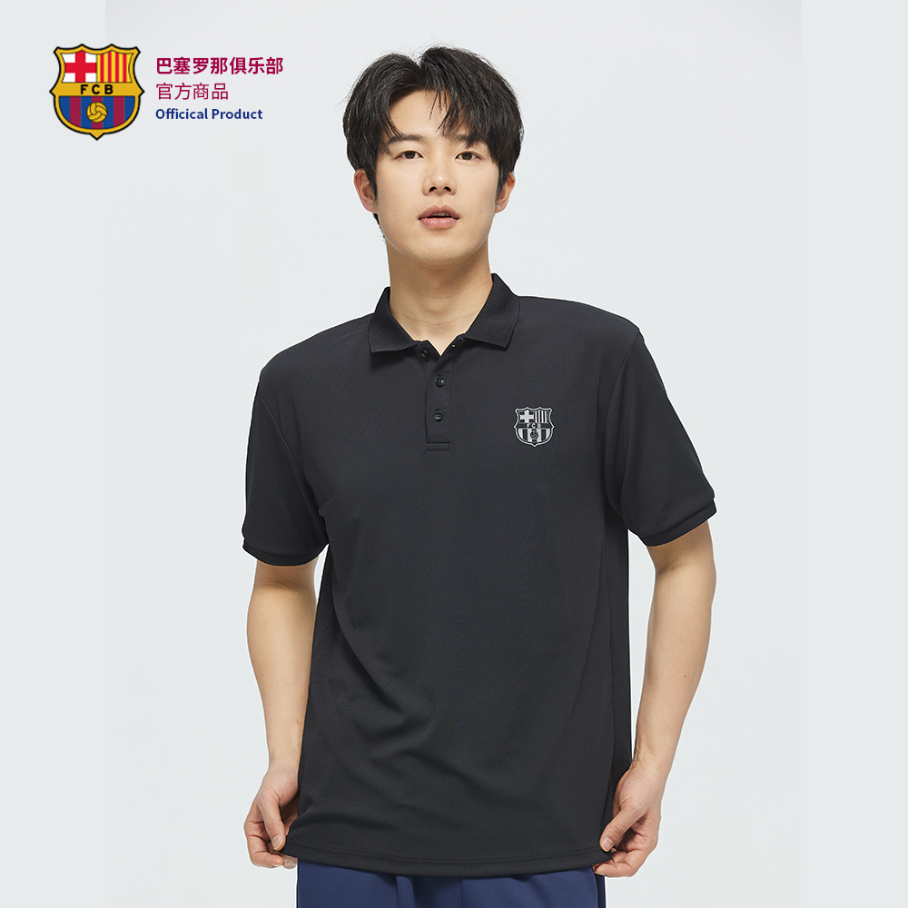 巴萨简约休闲黑色POLO衫清爽百搭