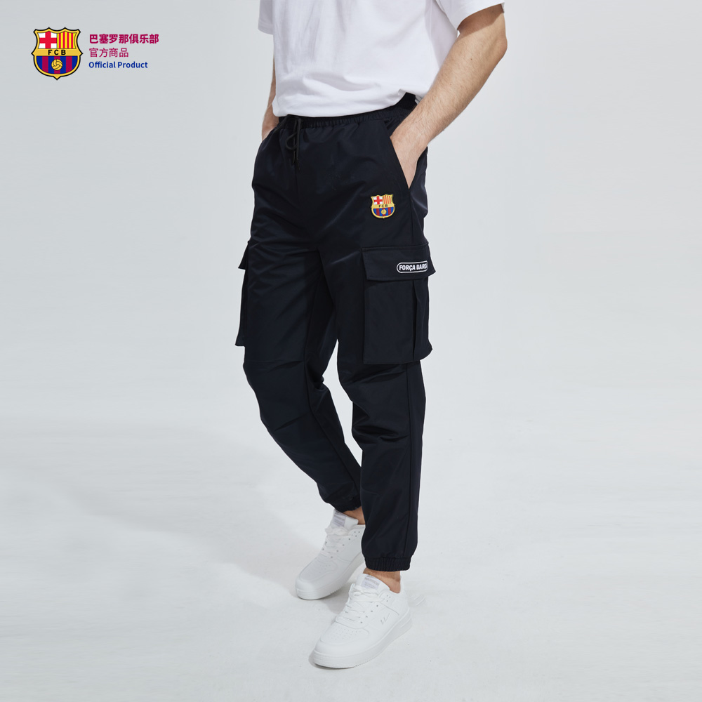 巴萨黑色工装裤束口休闲长裤