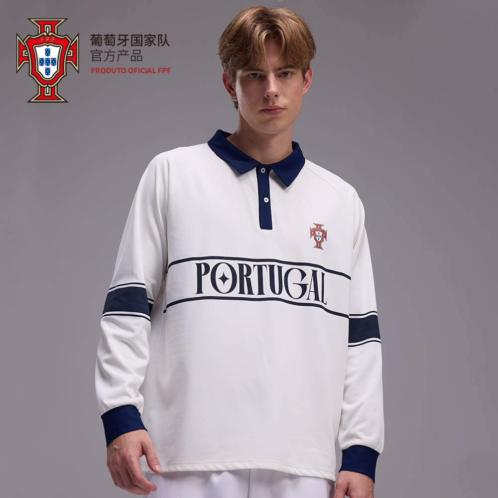葡萄牙官方C罗蓝白拼色长袖POLO