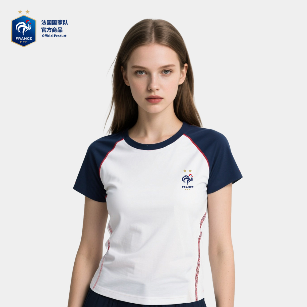 【官方正版】法国国家队丨拼色运动女士T恤夏季圆领短款短袖