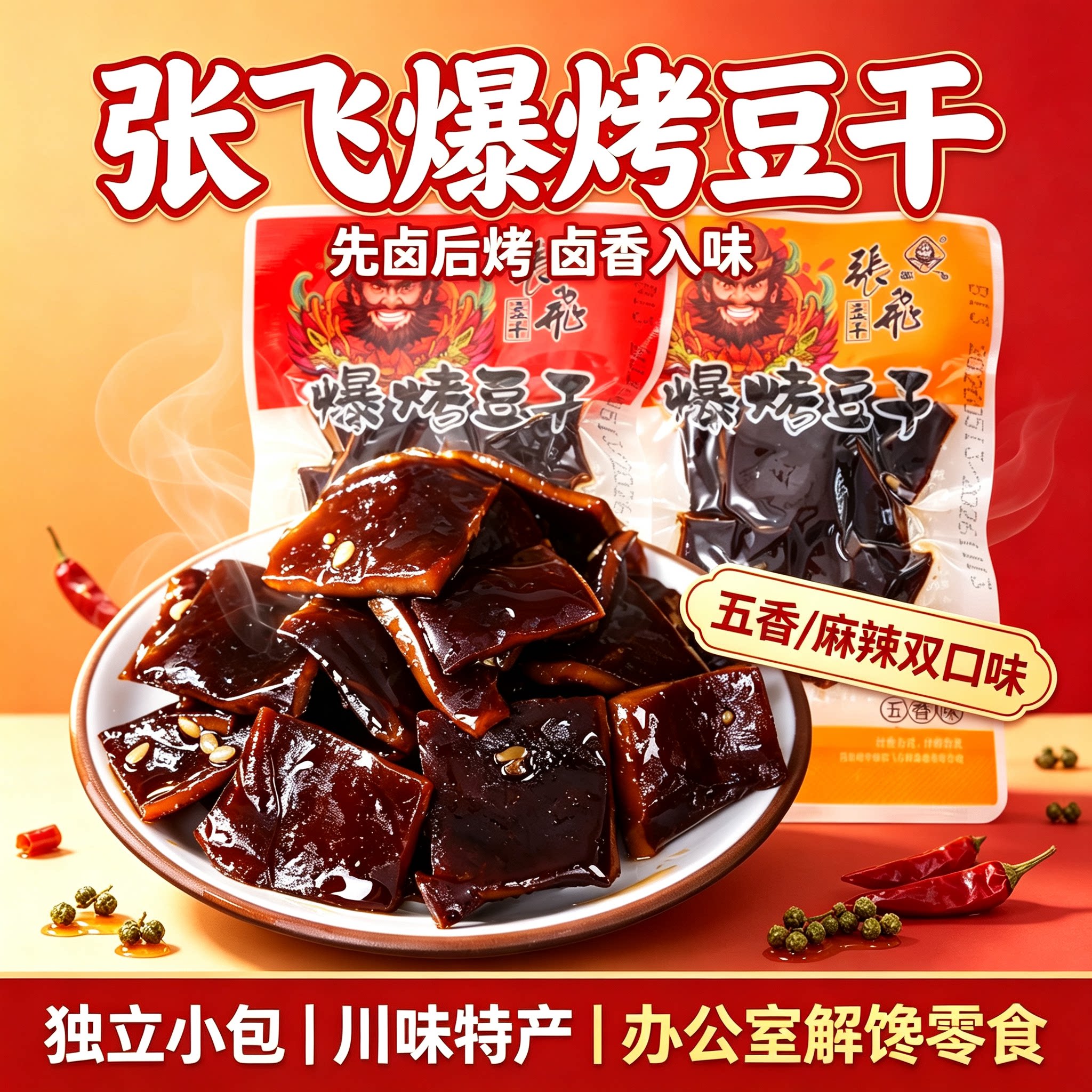 张飞爆烤豆干四川广安特产小包装传统麻辣五香冷吃豆腐干休闲零食