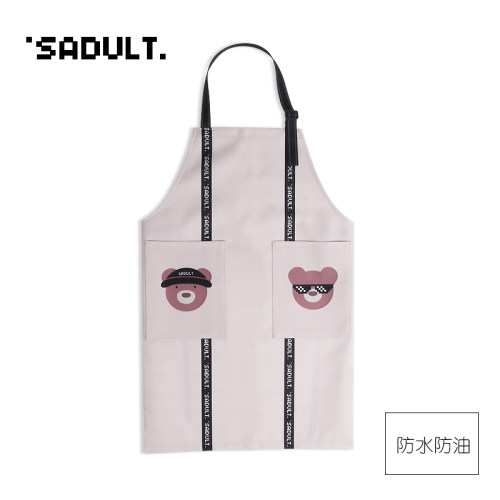 卡通可爱小熊布艺无袖围裙PU皮