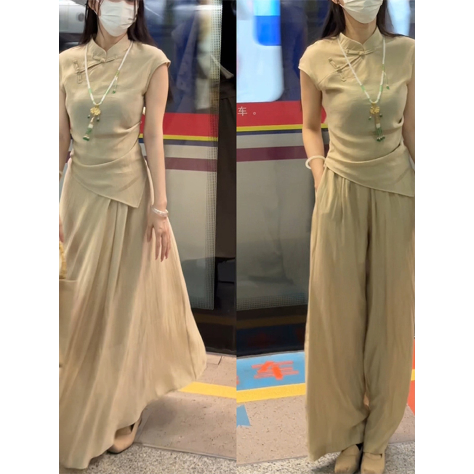 茶系穿搭一整套新中式国风旗袍上衣女装2025夏季轻奢高级感套装裙