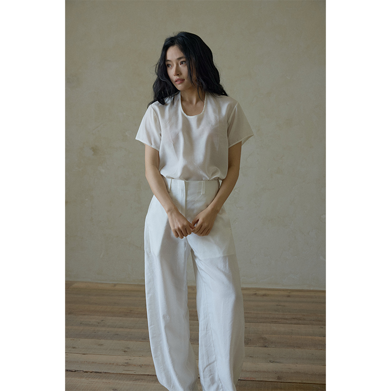 Oase张点 定织光泽干丝dry silk｜水滴领极简短袖简单小T