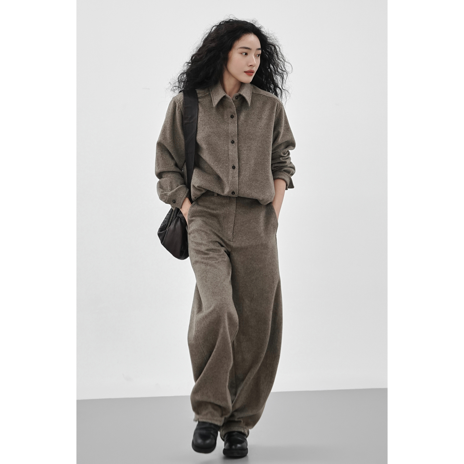 Oase张点 天然无染色100%纯牦牛绒极简衬衫外套/拉腿裤