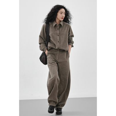 Oase张点 天然无染色100%纯牦牛绒极简衬衫外套/拉腿裤