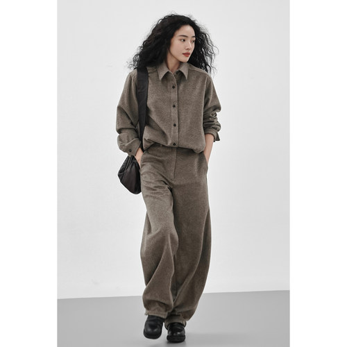 Oase张点 天然无染色100%纯牦牛绒极简衬衫外套/拉腿裤