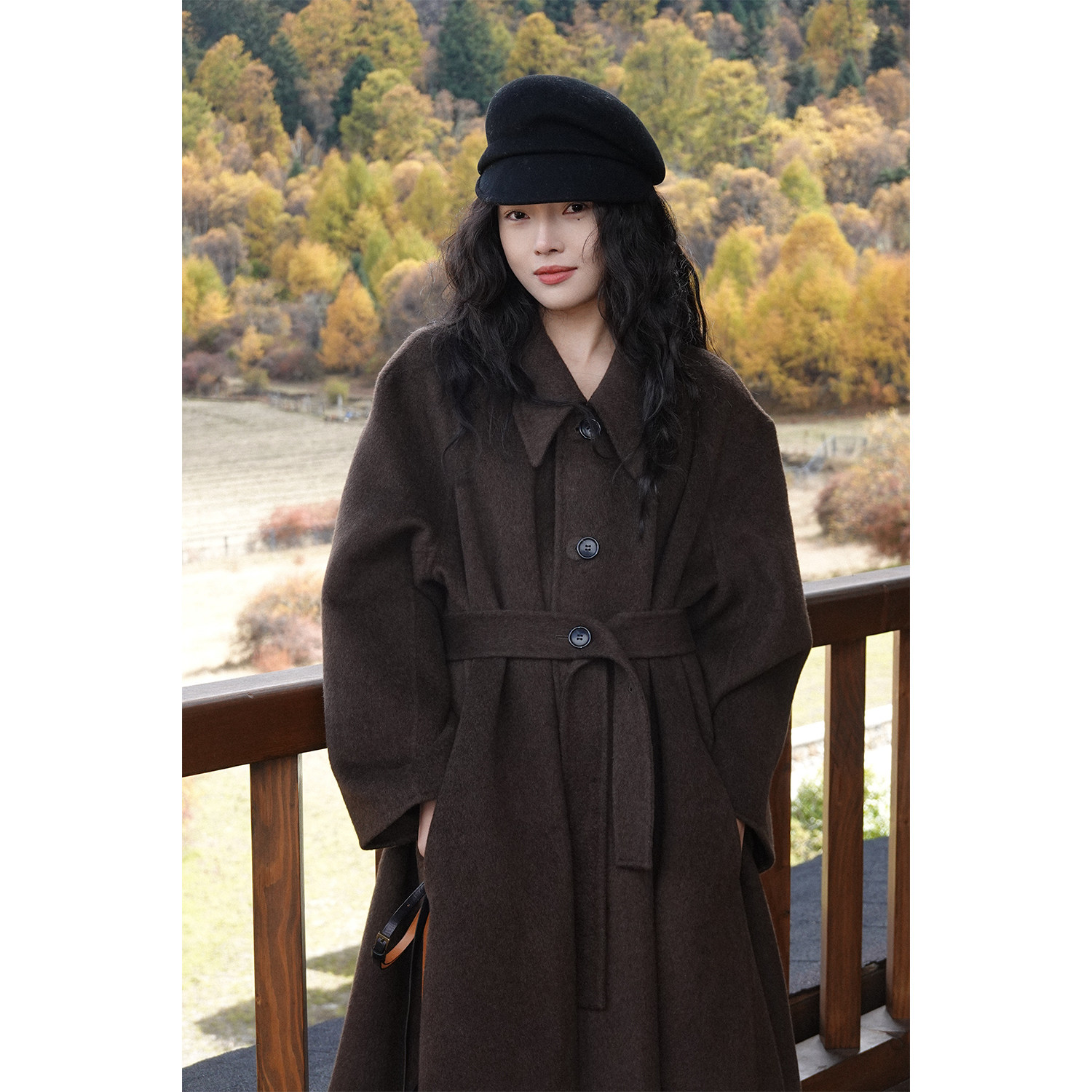 Oase张点 天然无染色100%纯牦牛绒法式羊角袖廓形大衣外套