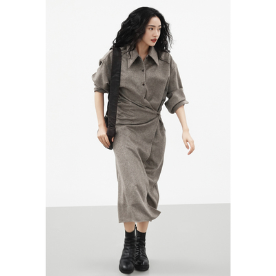 Oase张点 天然无染色100%纯牦牛绒极简斜扣连衣裙