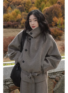 Oase张点 天然无染色100%纯牦牛绒斜门襟金敏喜短大衣外套