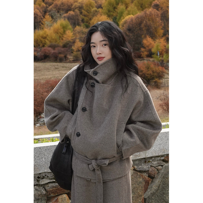 Oase张点 天然无染色100%纯牦牛绒斜门襟金敏喜短大衣外套
