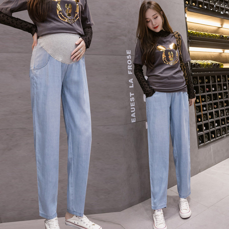 孕妇裤子夏季外穿潮妈孕妇装春夏薄款牛仔宽松休闲打底裤时尚夏装