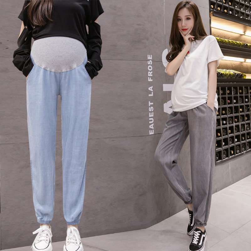 孕妇裤子春夏季薄款外穿时尚打底裤夏季宽松孕妇装潮妈九分哈伦裤