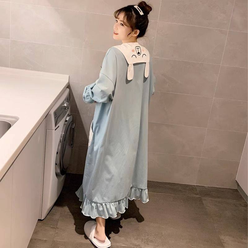 2026新睡裙女春秋长袖开衫大码睡衣衬衫裙子孕妇胖MM可爱中长款,女装/女士精品,真丝上装,淘宝优惠券,粉丝福利购,淘宝优惠卷