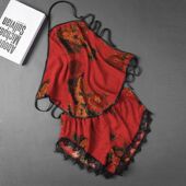 薄款 冰丝肚兜套装 吊带性感清凉印花露背内衣短裤 300斤夏季 新款